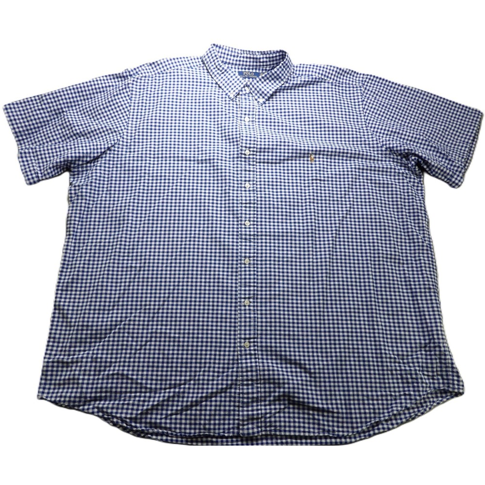 Polo Ralph Lauren Men 4XB SS Flesh Pony Blu Gingham Check Button Down Shirt OCBD